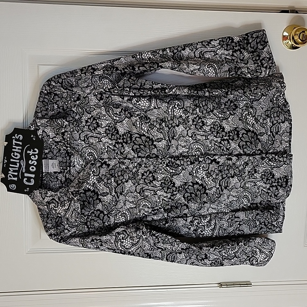 JMS Just My Size Button Down Top 1X (16W) Black White